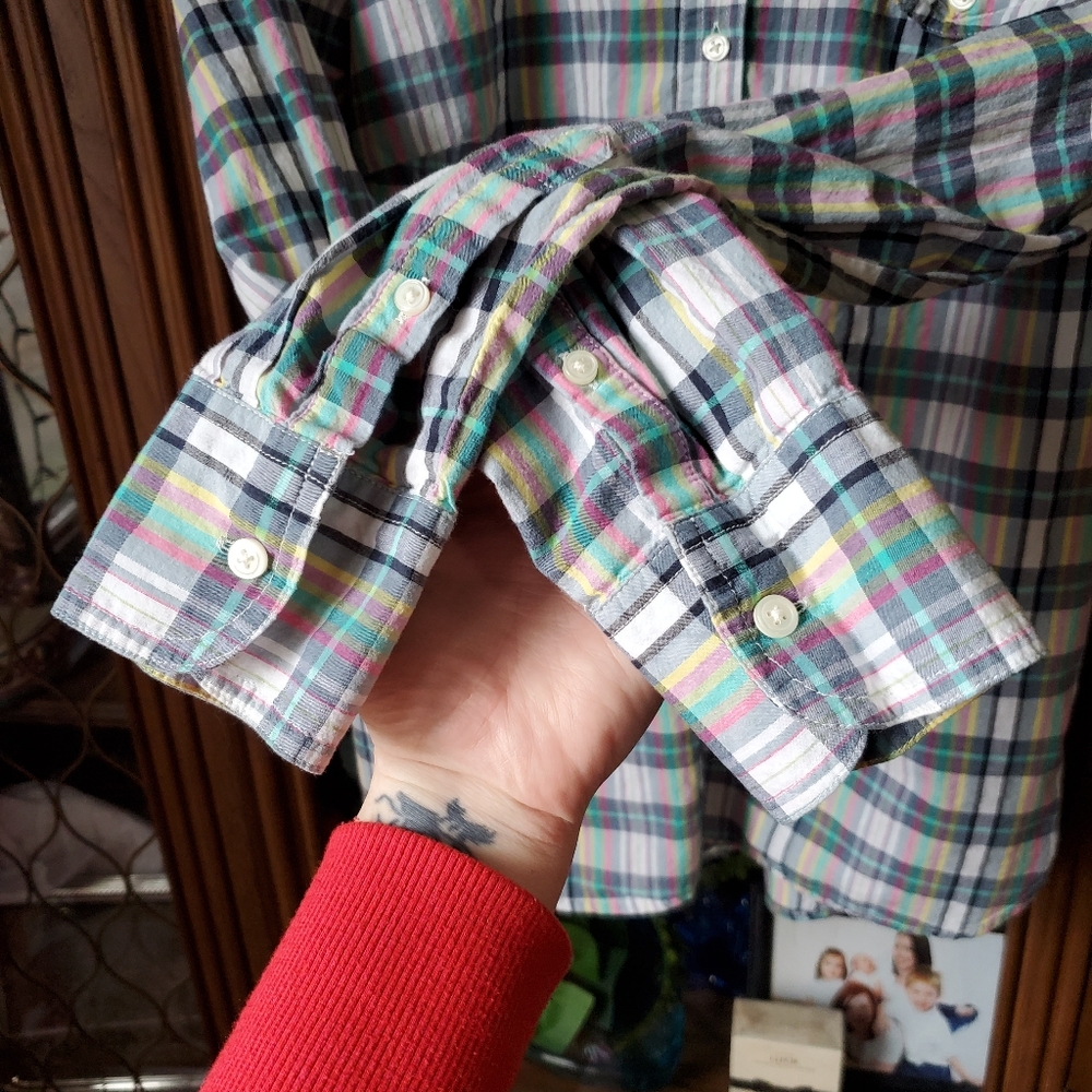 J. Crew Half-Button Plaid Long Sleeve Blouse - Picture 6 of 8